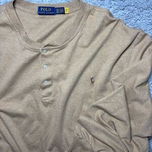 Polo Ralph Lauren Shirt Mens 4XB Tan Henley Long Sleeve Embroidered Pony Comfy